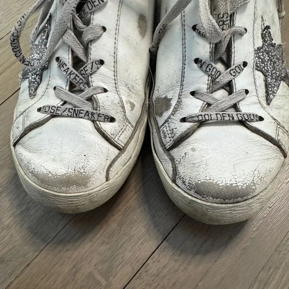 Golden Goose Authentic White Superstar Sneakers with Glitter Star Size 37 (US 7) - Picture 2 of 11